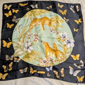 Salvatore Ferragamo Black and Gold Silk Scarf